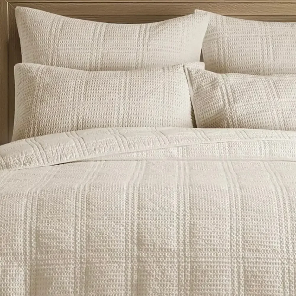 Levtex Cloud Waffle Textured 3 Piece Quilt Set Cream Full/Queen